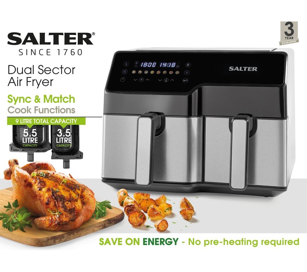 SALTER EK5729 9L Dual Air Fryer - Stainless Steel