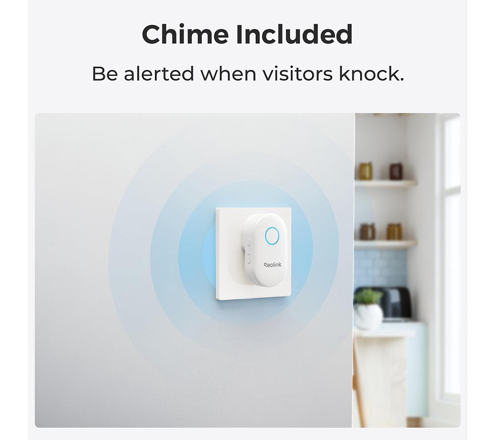 REOLINK D340W 2K+ WiFi Video Doorbell, Chime & 64 GB Memory Card - Black