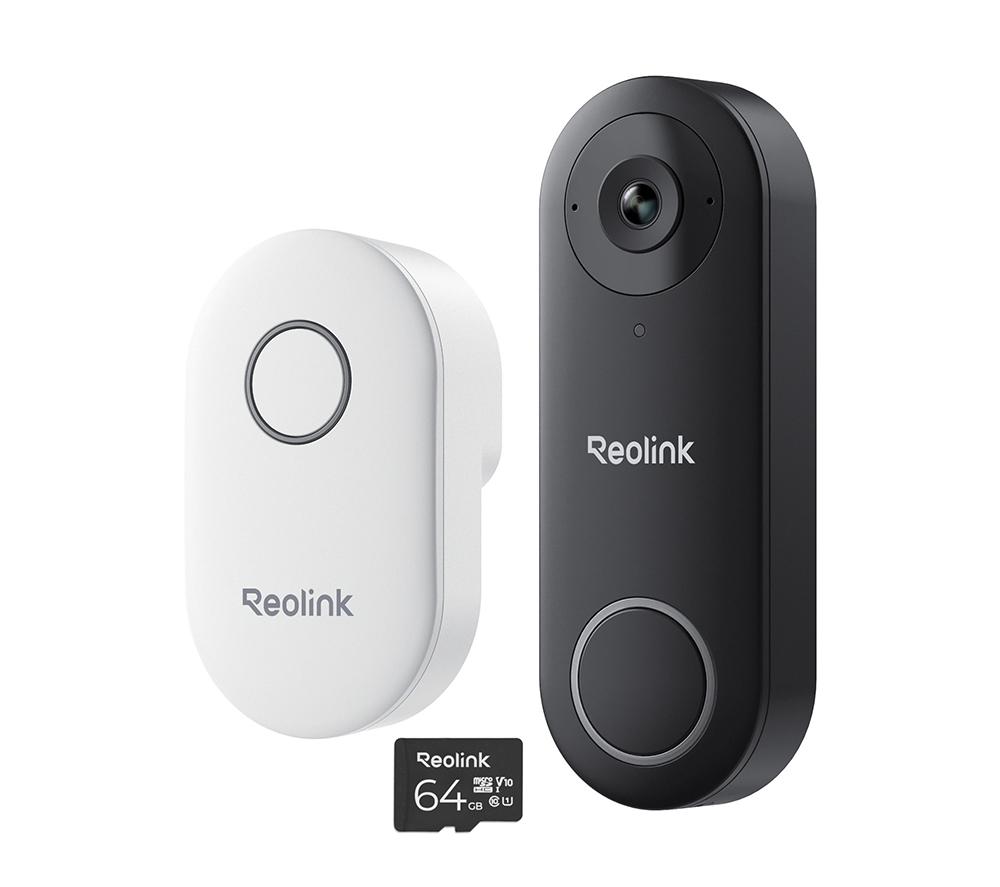REOLINK D340W 2K+ WiFi Video Doorbell, Chime & 64 GB Memory Card - Black