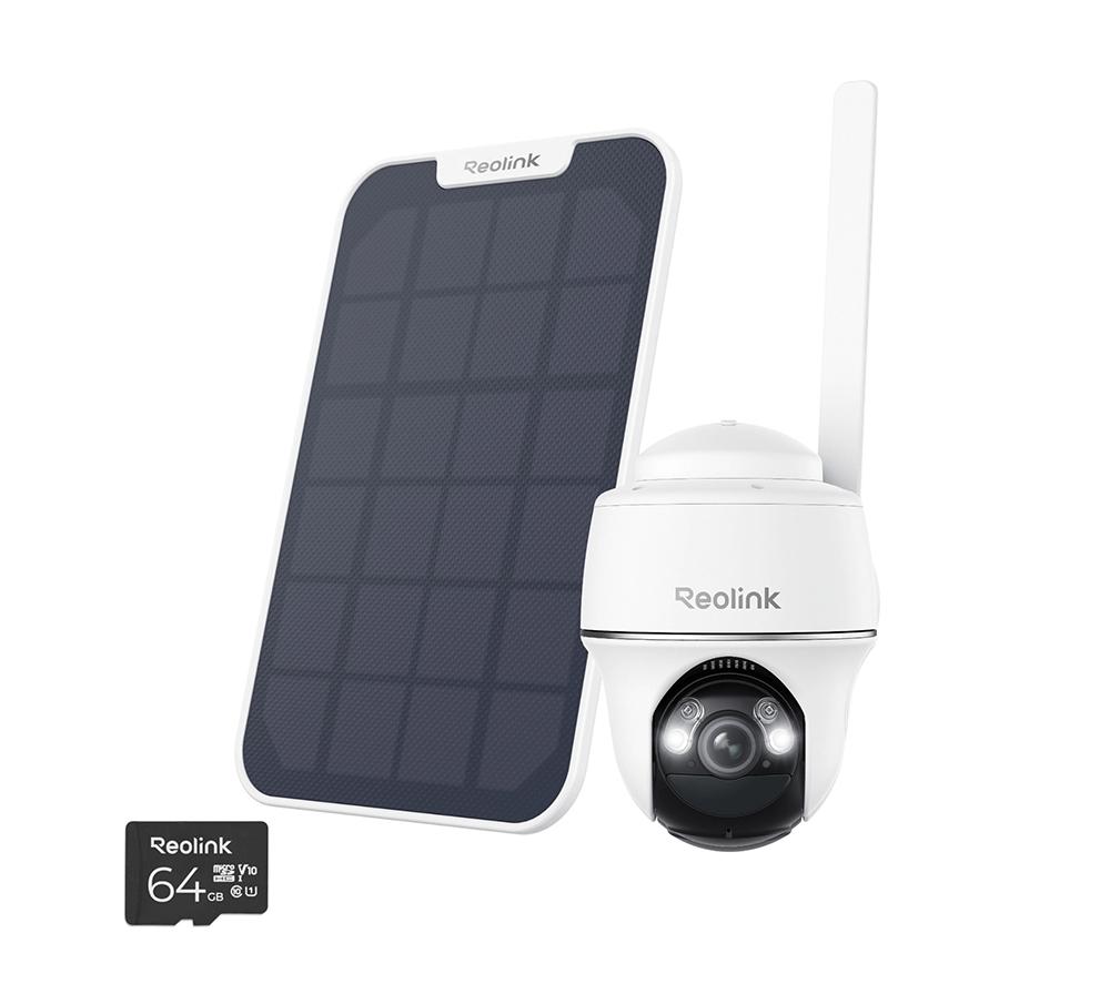 REOLINK Go Series PT Battery 2K 4G LTE Outdoor Security Camera with Solar Panel & 64 GB Memory Card - White