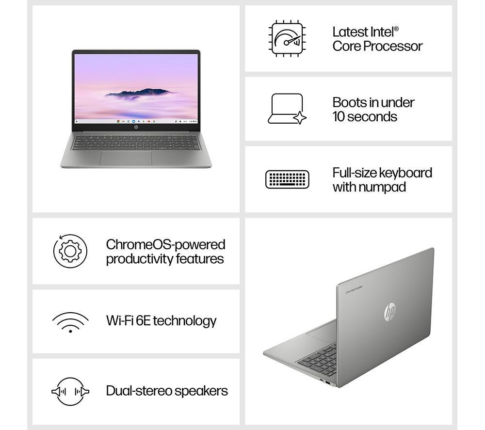 HP Chromebook Plus 15a-nb0502sa 15.6 n305 - Intel® Core™ i3, 128 GB SSD, Plata