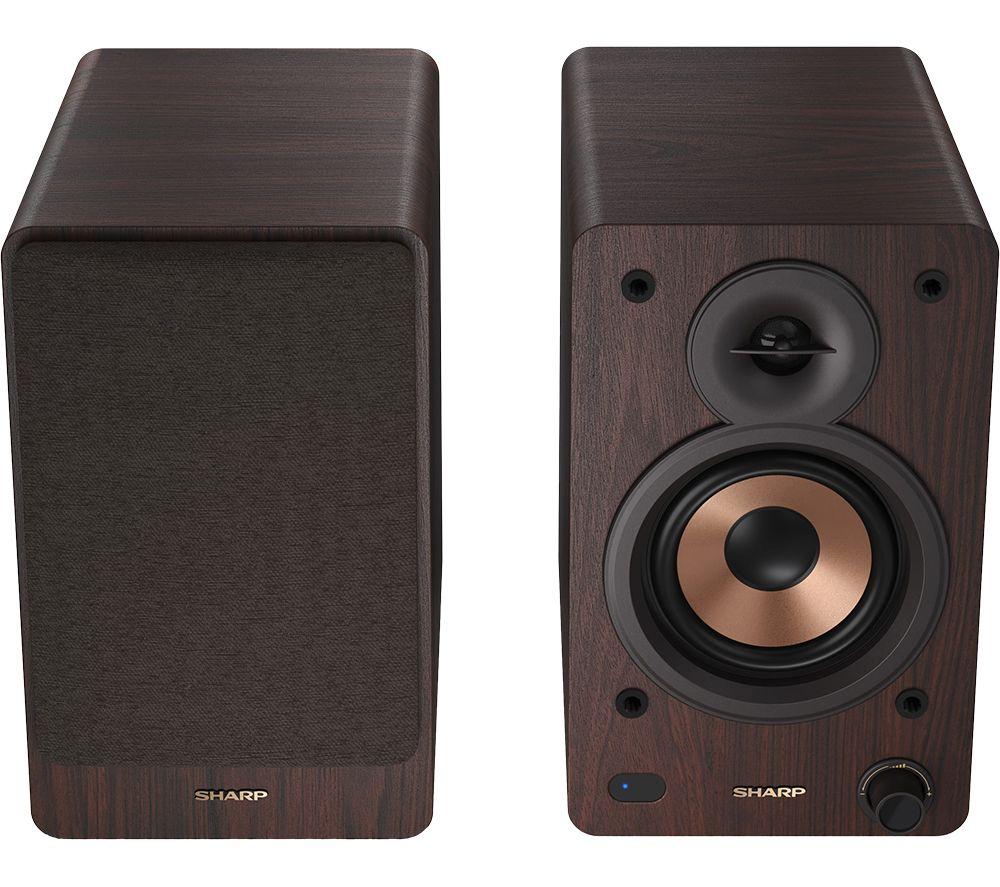 SHARP CP-SS30(BR) Bluetooth Active Bookshelf Monitor Speaker - Brown