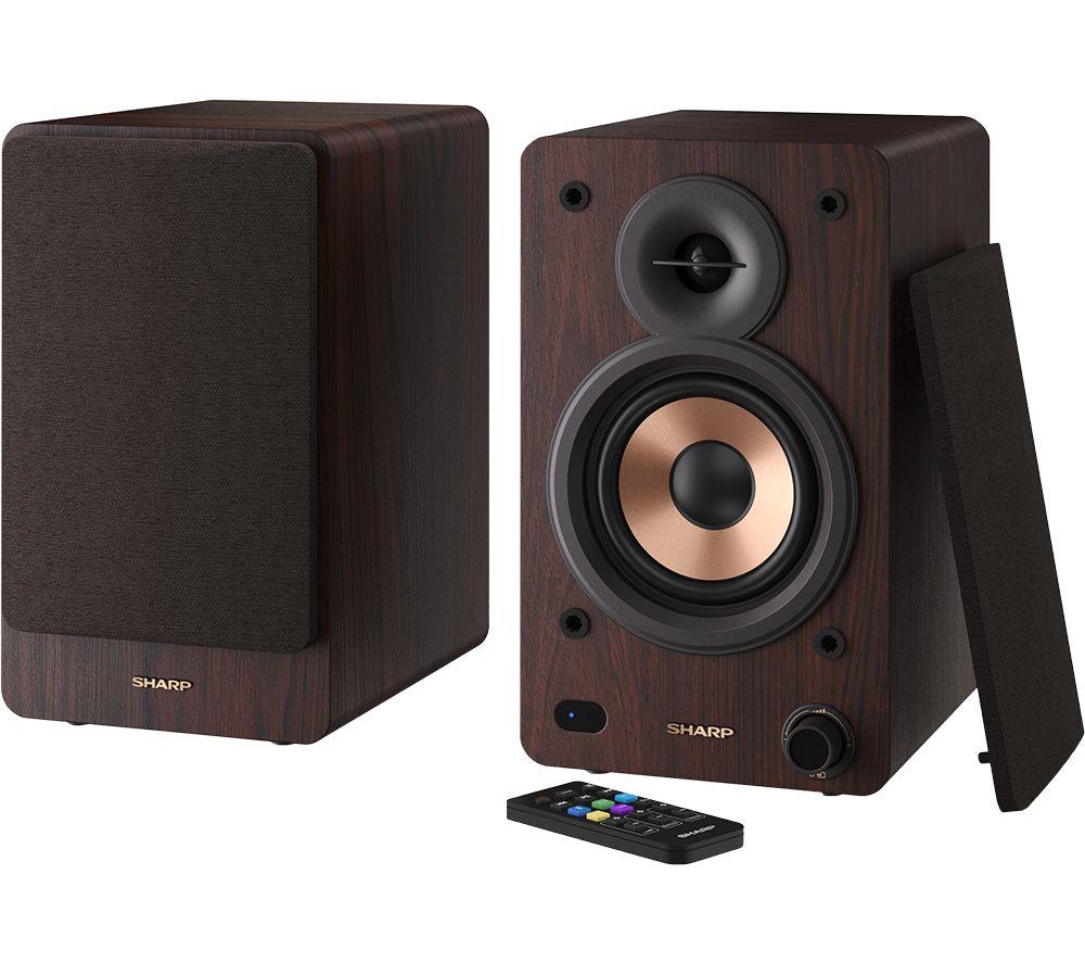 SHARP CP-SS30(BR) Bluetooth Active Bookshelf Monitor Speaker - Brown