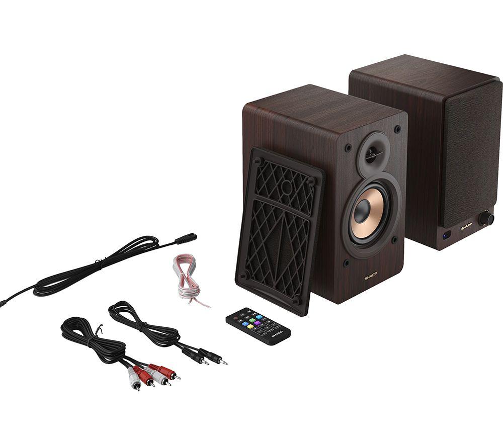SHARP CP-SS30(BR) Bluetooth Active Bookshelf Monitor Speaker - Brown