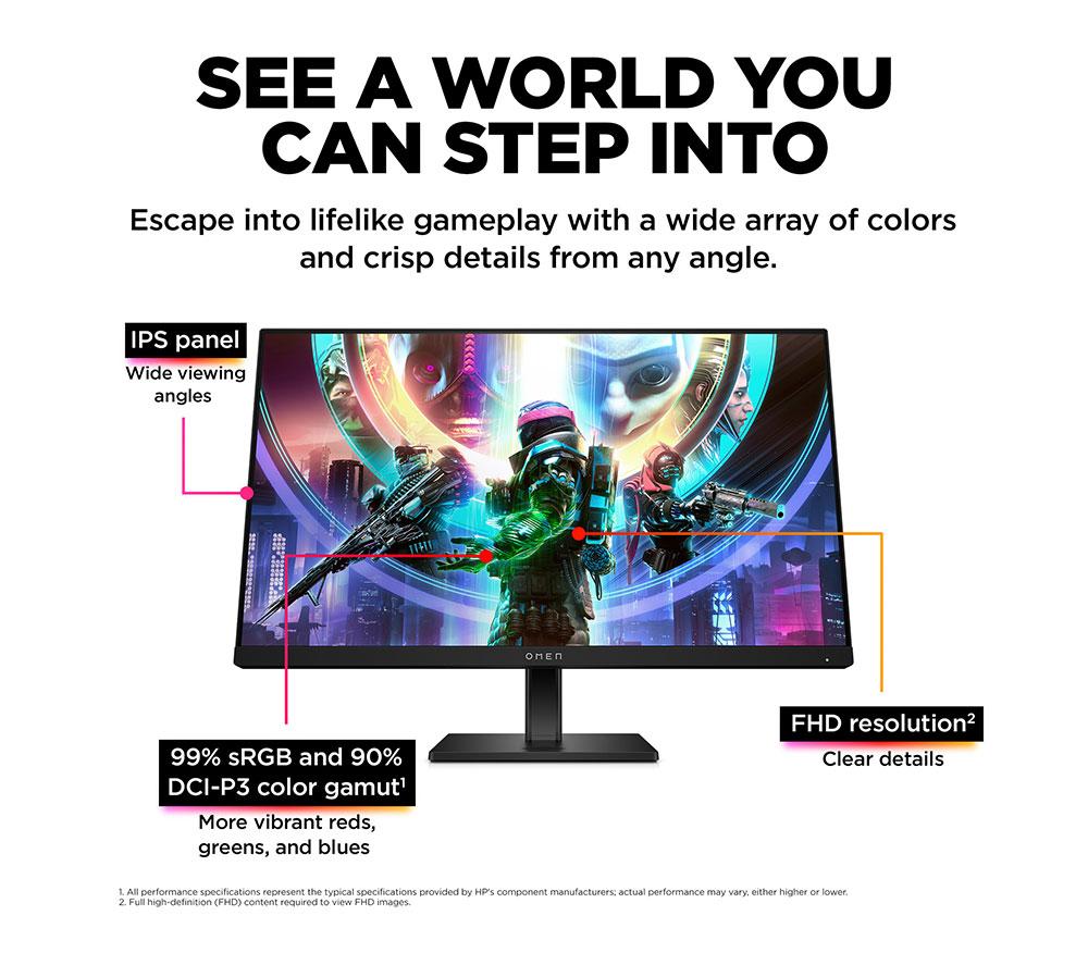 HP OMEN 24 Gaming Monitor, 24" FHD 165 Hz, IPS LCD - Black