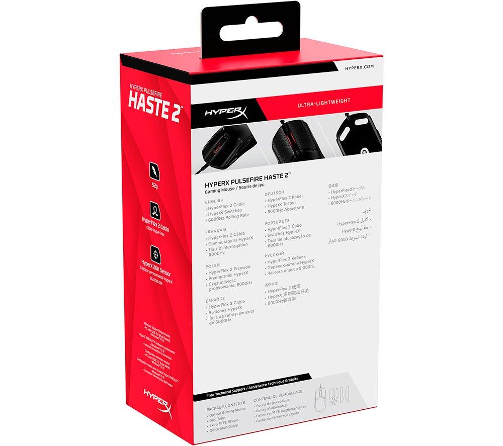 Ratón para juegos con cable HYPERX Pulsefire Haste 2 | RGB | 6 botones programables - Negro