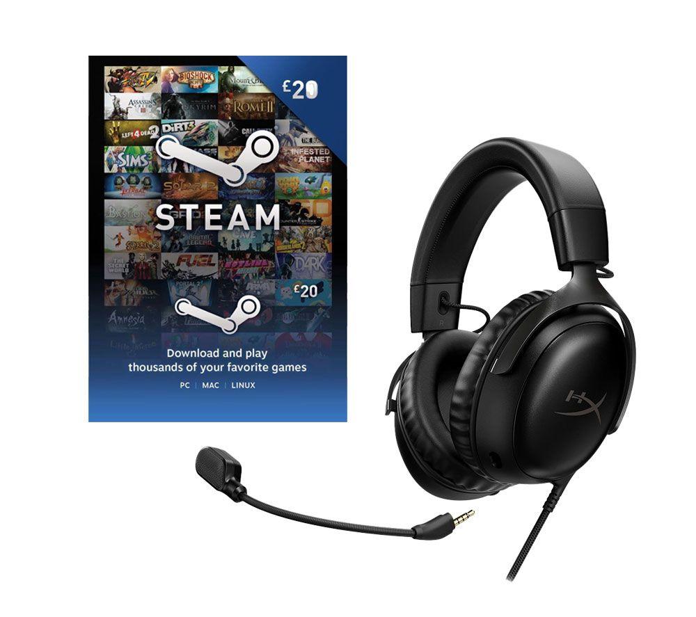 HYPERX Cloud III Gaming Headset (Black) & Steam Wallet Card (£20) Bundle