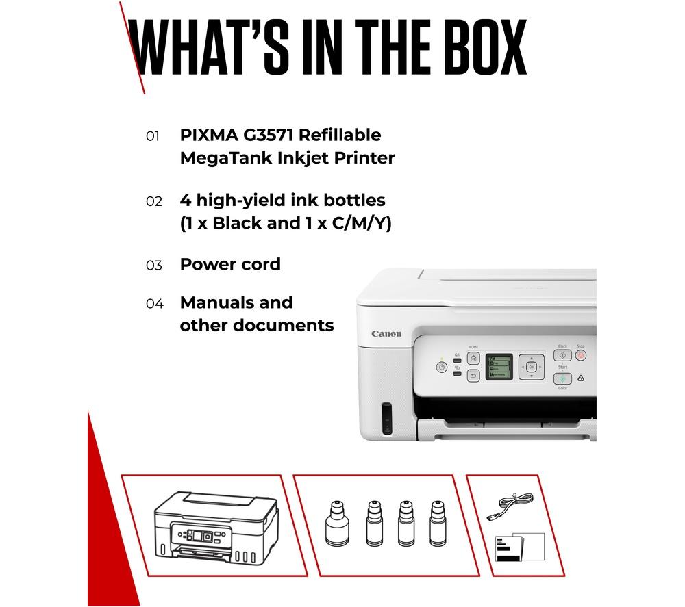 CANON PIXMA G3571 All-in-One Wireless Inkjet Printer - White