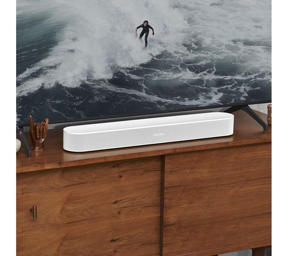 SONOS Beam (Gen 2) Compact Sound Bar & SUB Mini Wireless Subwoofer Bundle - White