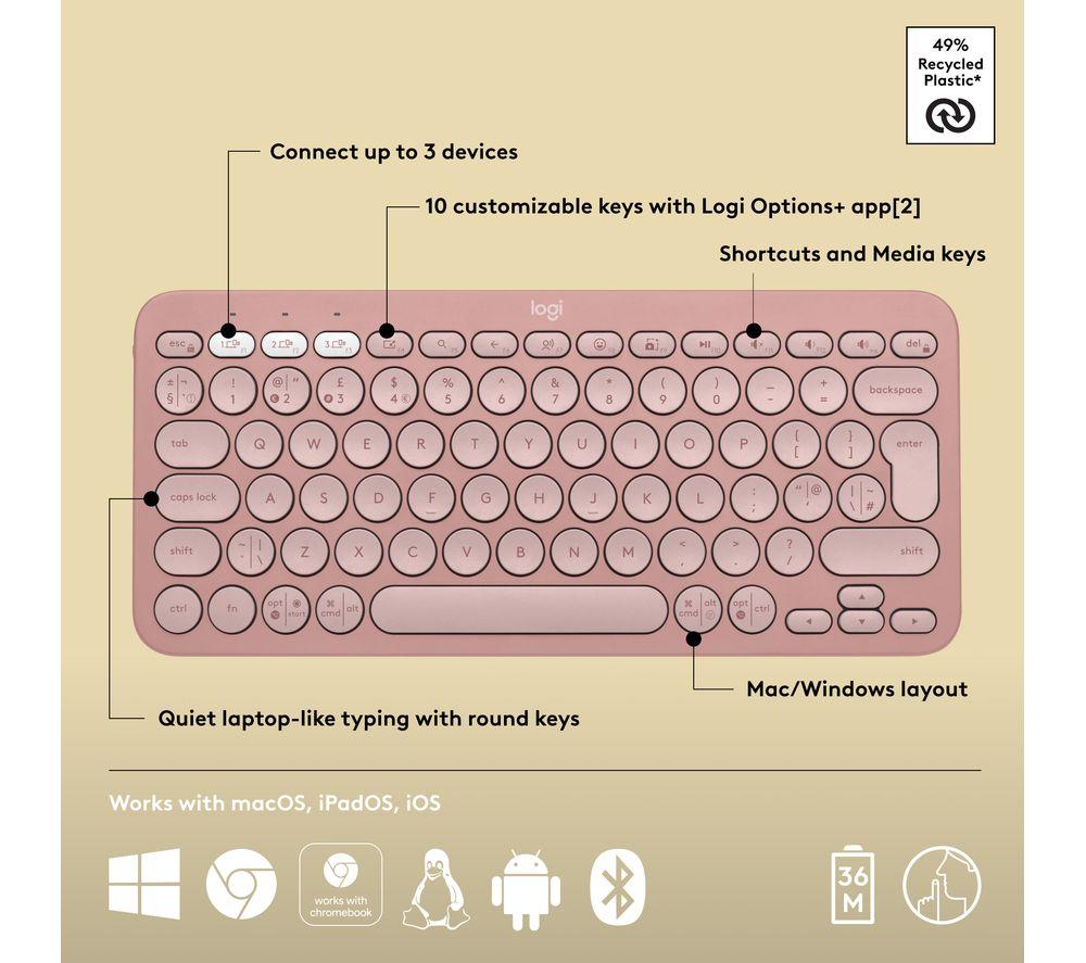 LOGITECH Pebble Keys 2 K380S Wireless Keyboard - Pink