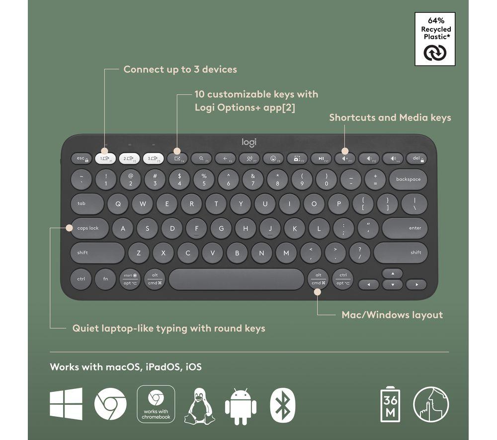 Teclado inalámbrico Logitech Pebble Keys 2 K380S - Negro