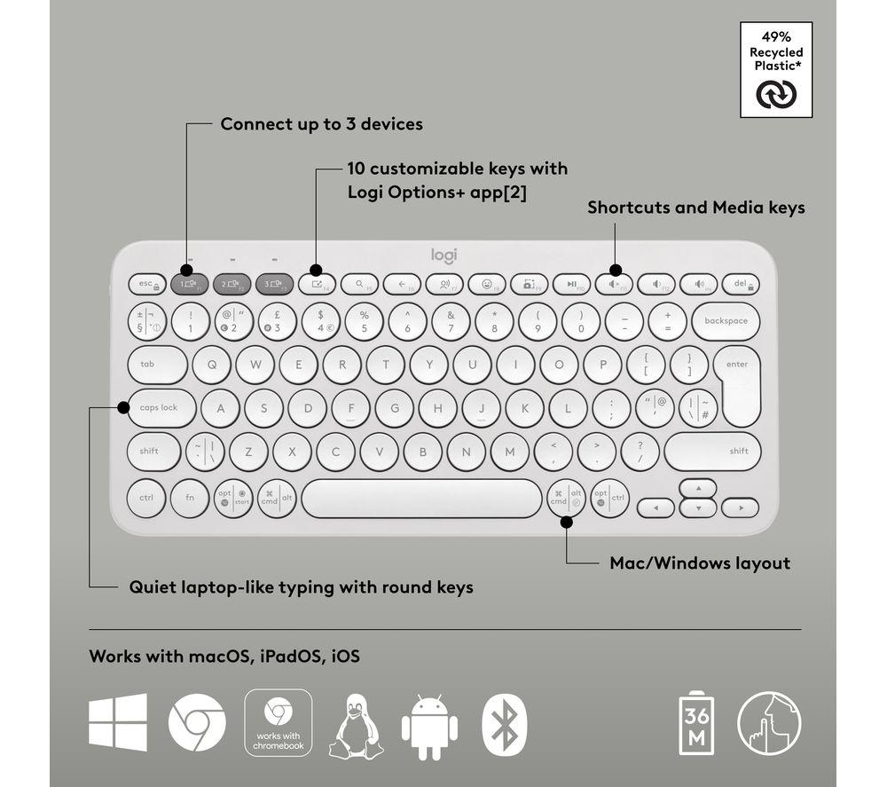 Teclado inalámbrico LOGITECH Pebble Keys 2 K380S - Blanco