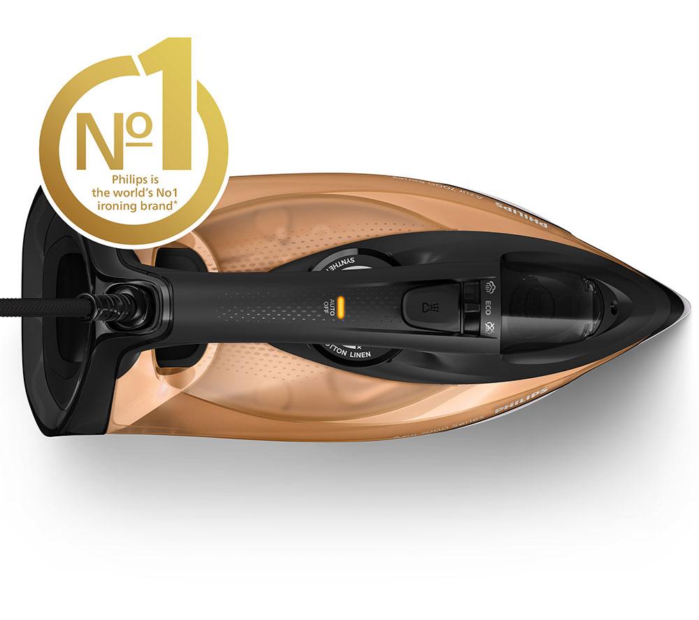 PHILIPS 7000 Series HV SteamGlide Elite DST7040/80 Steam Iron - Black & Gold