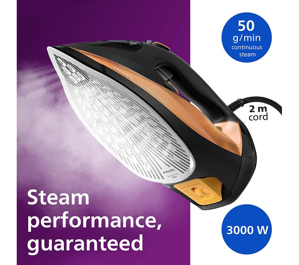 PHILIPS 7000 Series HV SteamGlide Elite DST7040/80 Steam Iron - Black & Gold