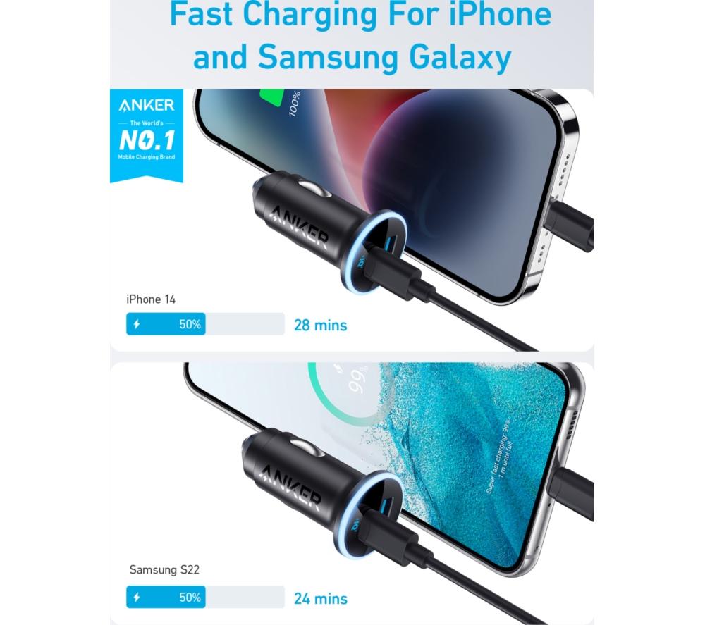 ANKER 2-Port 52.5W USB Type-C Car Charger - Black