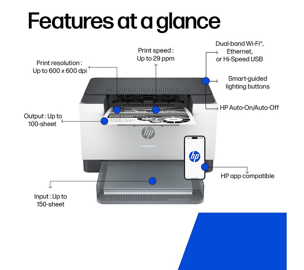 HP LaserJet M209DW Wireless Mono Laser Jet Printer | Compact Design | WiFi Printer