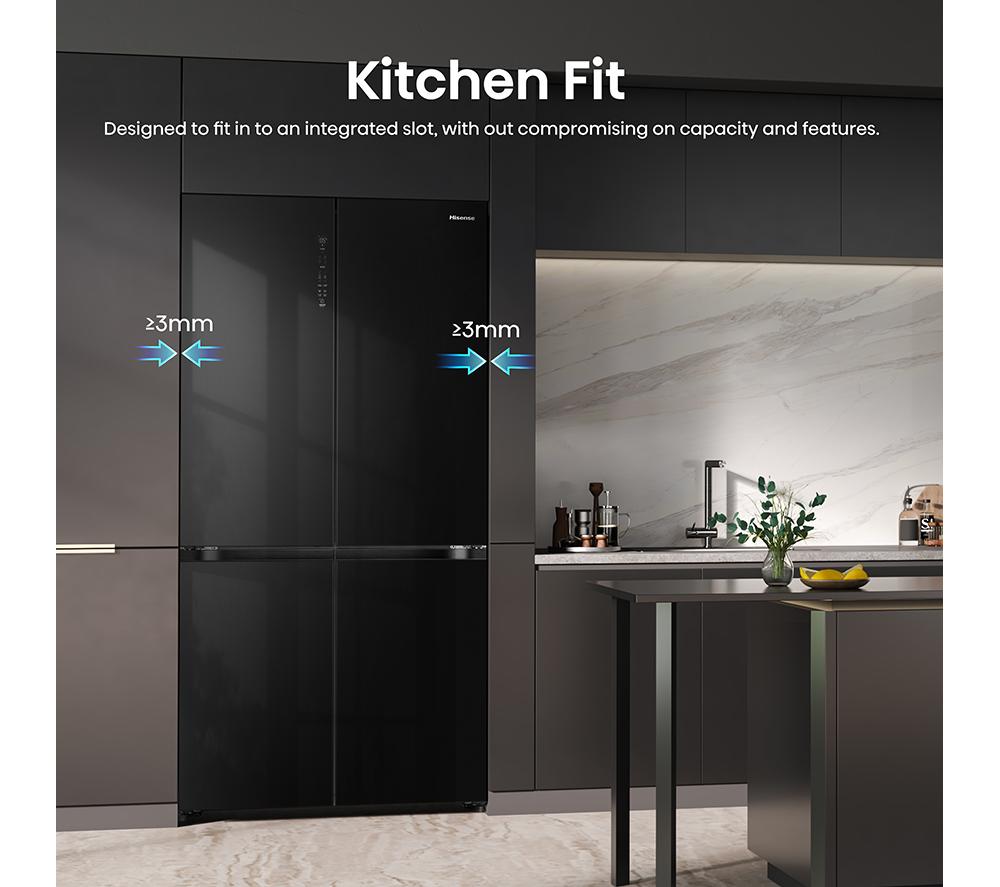 HISENSE KitchenFit RQ768N4GBE Fridge Freezer - Black Glass