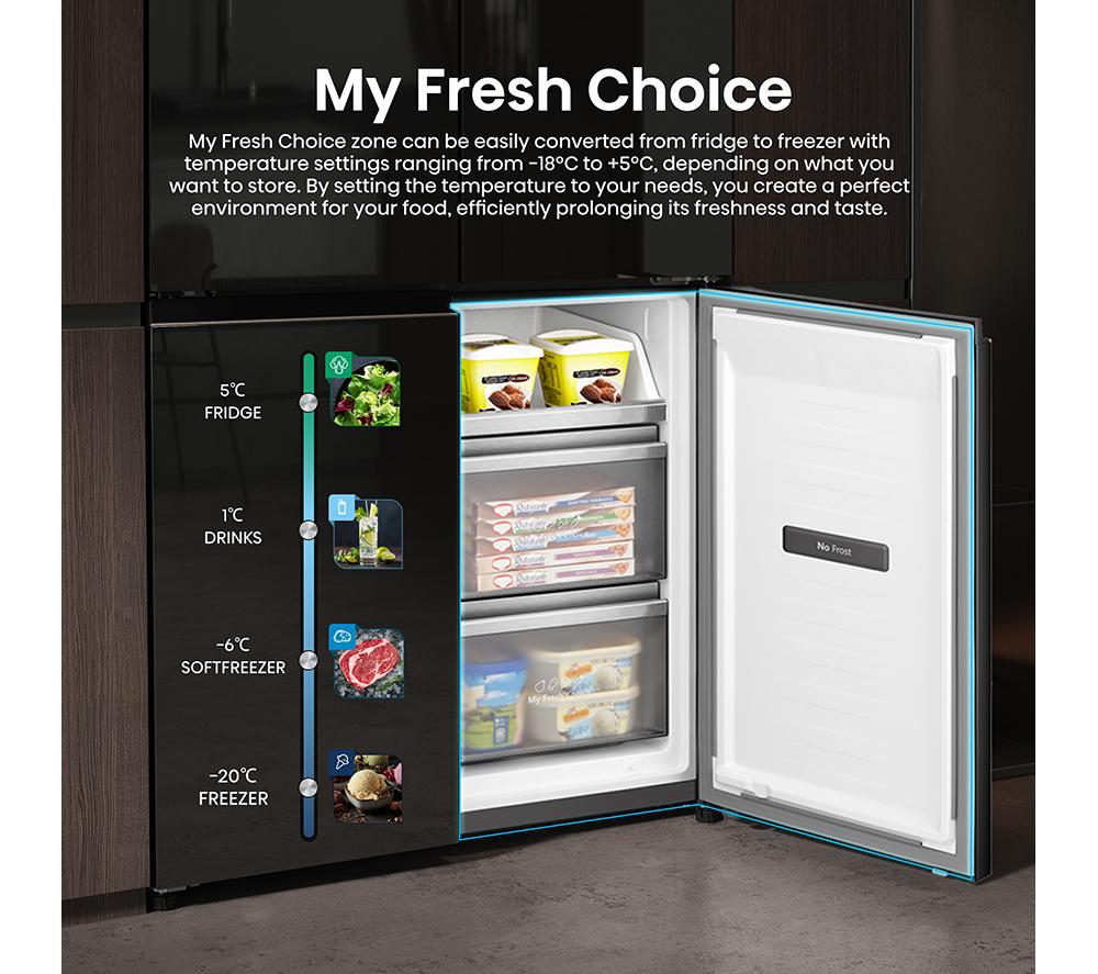 HISENSE KitchenFit RQ768N4GBE Fridge Freezer - Black Glass