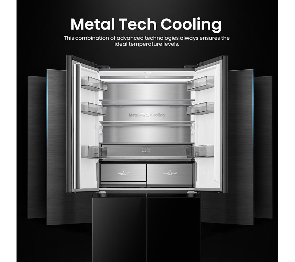 HISENSE KitchenFit RQ768N4GBE Fridge Freezer - Black Glass