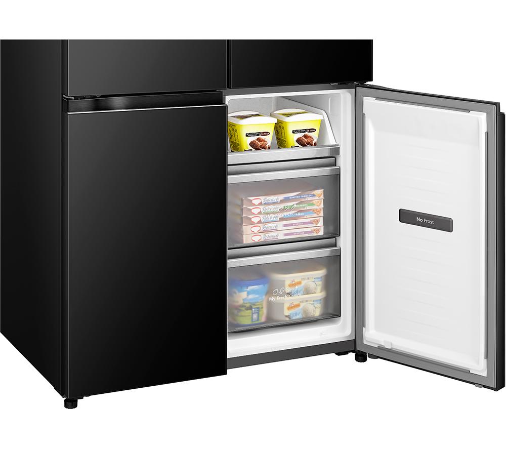 HISENSE KitchenFit RQ768N4GBE Fridge Freezer - Black Glass