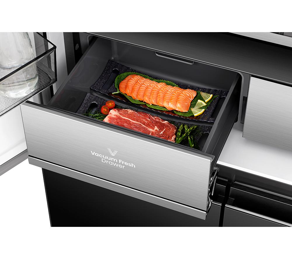 HISENSE KitchenFit RQ768N4GBE Fridge Freezer - Black Glass