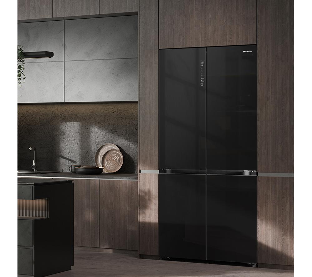 HISENSE KitchenFit RQ768N4GBE Fridge Freezer - Black Glass