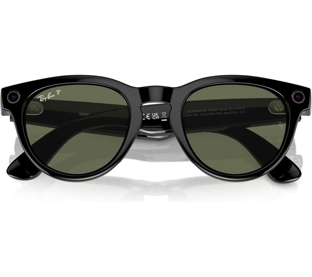 RAY-BAN Meta Headliner (Standard) Smart Glasses - Shiny Black, Polarised G15 Green