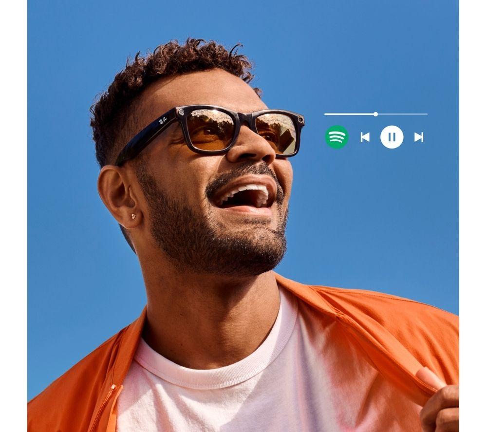 RAY-BAN Meta Headliner (Standard) Smart Glasses - Shiny Black, Polarised G15 Green