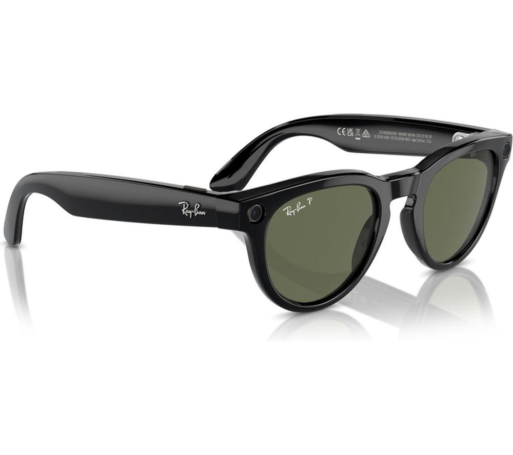 RAY-BAN Meta Headliner (Standard) Smart Glasses - Shiny Black, Polarised G15 Green