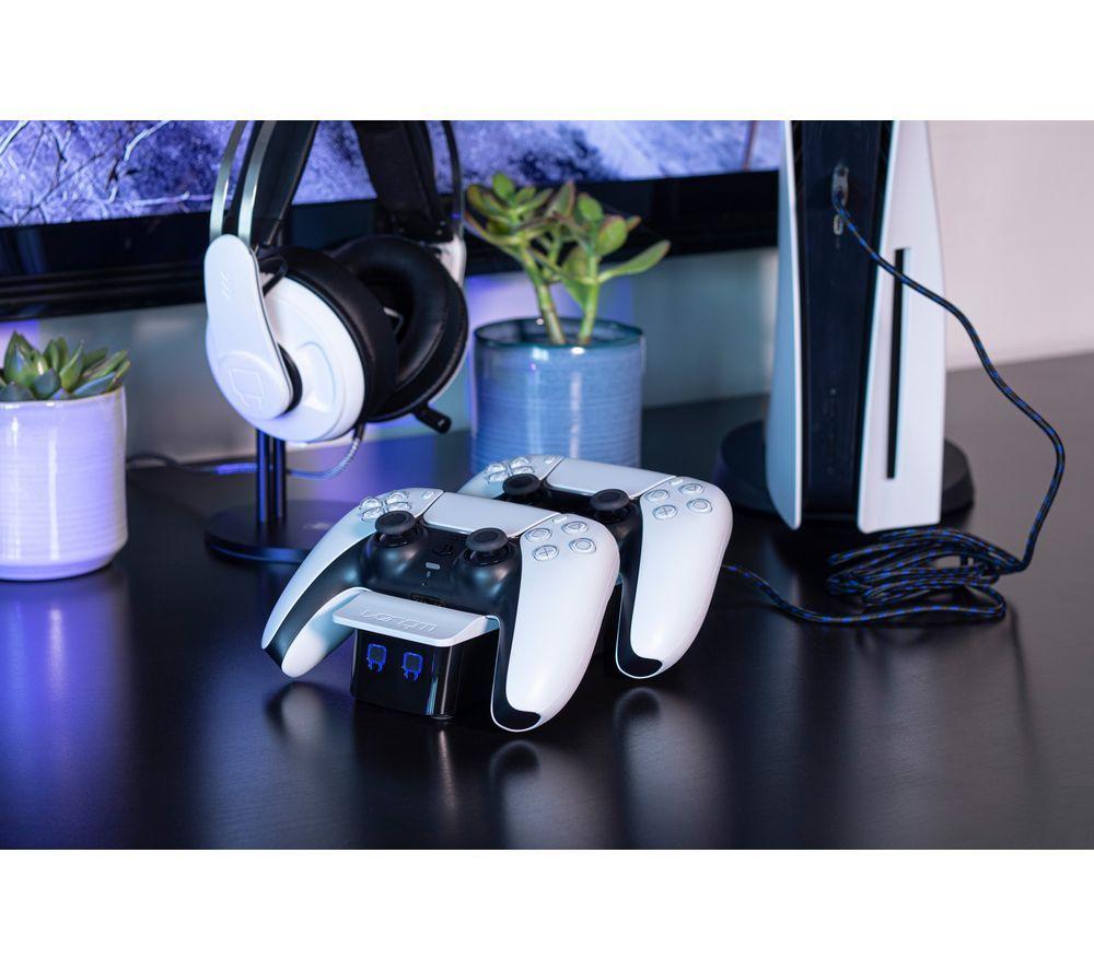 Lote de mando inalámbrico PlayStation PS5 DualSense (negro) y estación de carga doble (blanco)