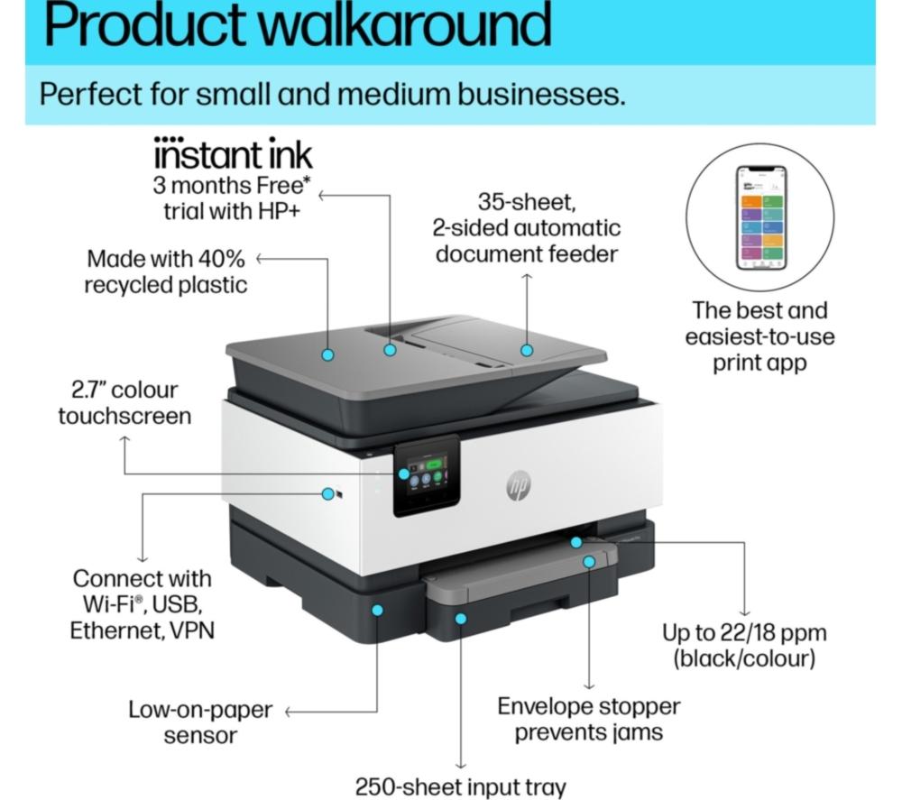 HP OfficeJet 9120e All-in-One Wireless Colour Printer | Scan & Copy | 3 Months Free Instant Ink with HP+