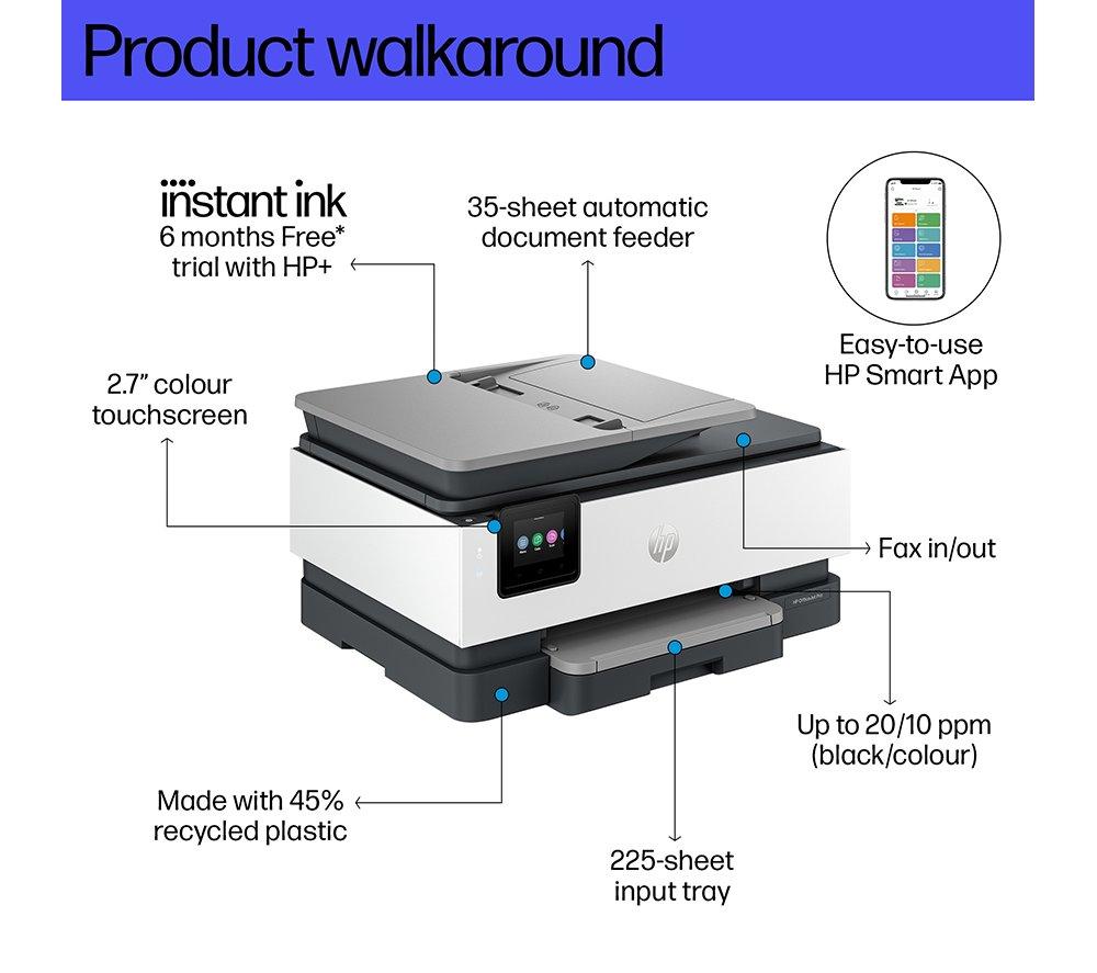 Impresora multifunción inalámbrica a color HP OfficeJet Pro 8124e | 6 meses de Instant Ink gratis con HP+