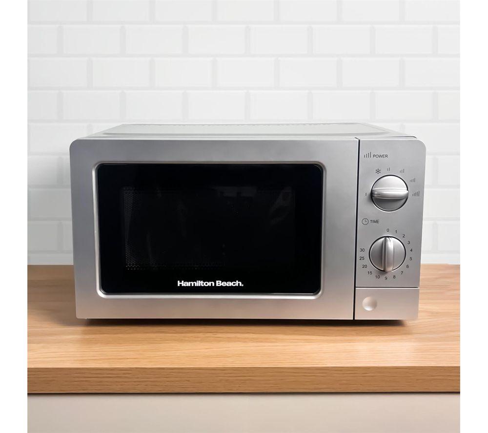 HAMILTON BEACH Rise Brushed HBKTMB Solo Mikrowelle, Wasserkocher & 4-Scheiben-Toaster Set – Silber