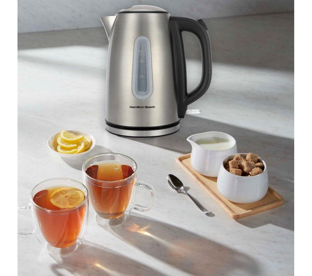 HAMILTON BEACH Rise Brushed HBKTMB Solo Mikrowelle, Wasserkocher & 4-Scheiben-Toaster Set – Silber