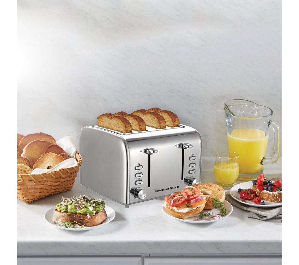 HAMILTON BEACH Rise Brushed HBKTMB Solo Mikrowelle, Wasserkocher & 4-Scheiben-Toaster Set – Silber