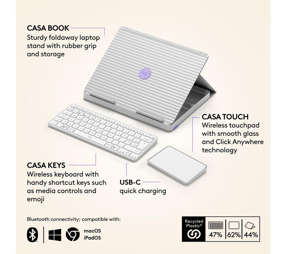 LOGITECH Casa Pop-up Desk Teclado inalámbrico y Touchpad - Nordic Calm