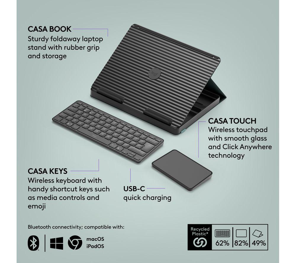 LOGITECH Casa Pop-up Desk Wireless Keyboard & Touchpad Set - Classic Chic