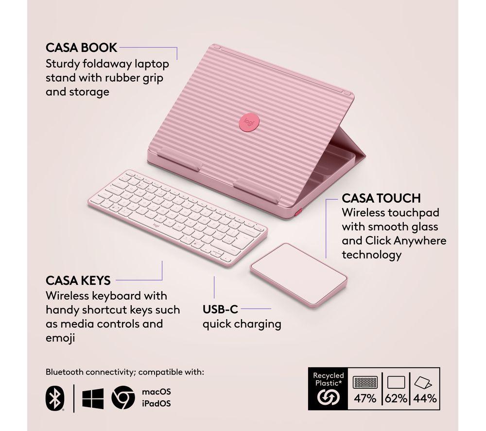 LOGITECH Casa Pop-up Desk Wireless Keyboard & Touchpad Set - Bohemian Blush