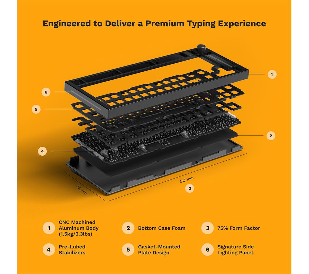 GLORIOUS GMMK PRO Prebuilt 75% Mechanical Gaming Keyboard - Black