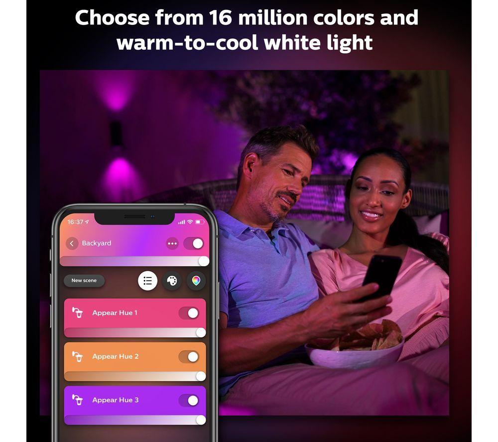 PHILIPS HUE Appear White & Colour Ambiance Smart Outdoor LED Wall Light - Black, Twin Pack