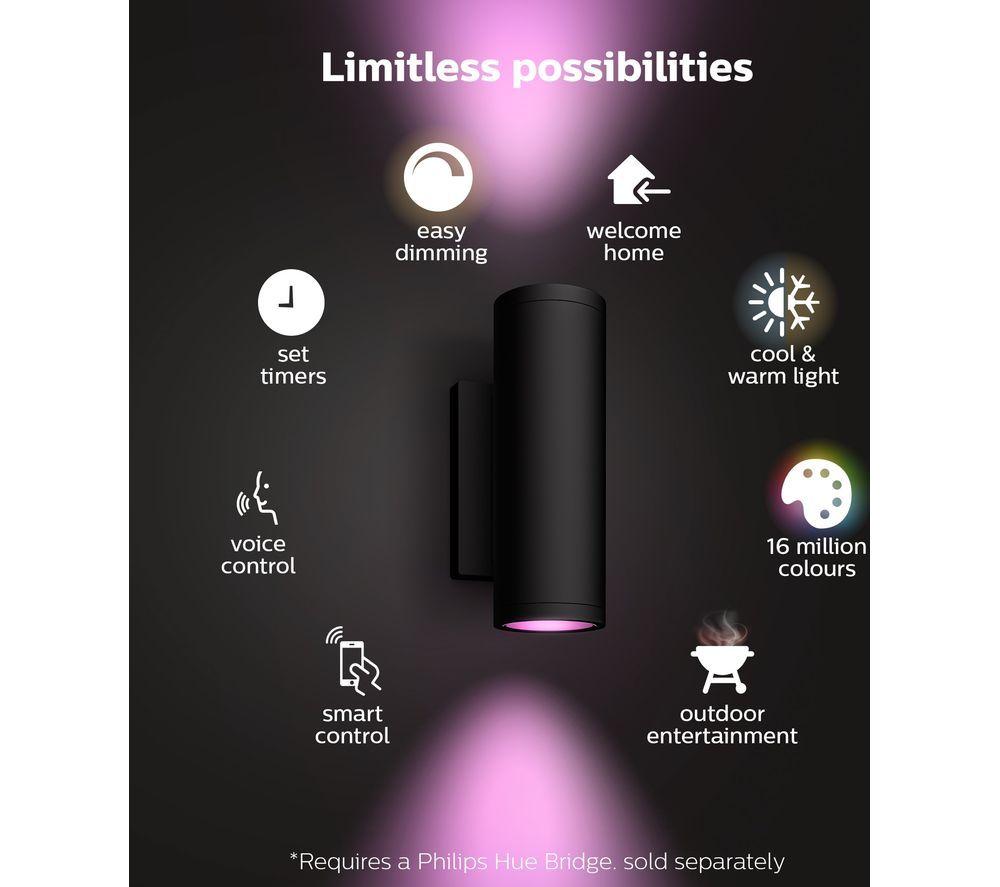 PHILIPS HUE Appear White & Colour Ambiance Smart Outdoor LED Wall Light - Black, Twin Pack