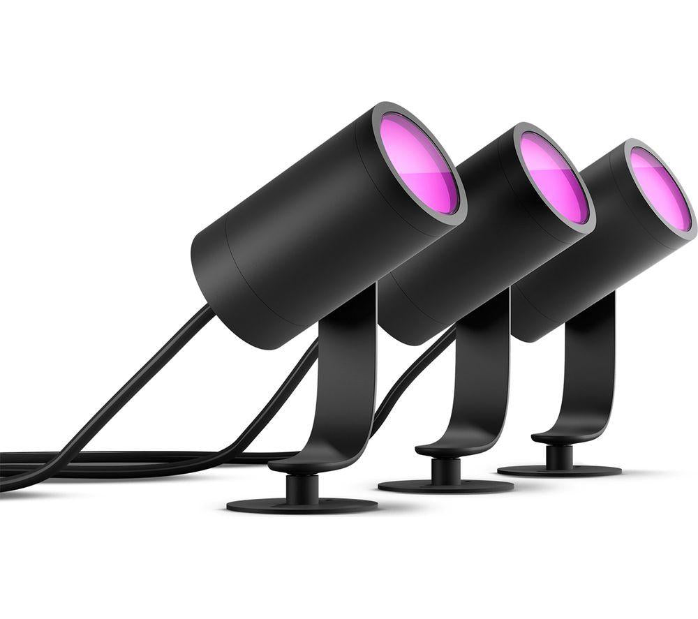 PHILIPS HUE Lily White & Colour Ambiance Smart Outdoor LED Spotlight Starter Kit - Black, Triple Pack