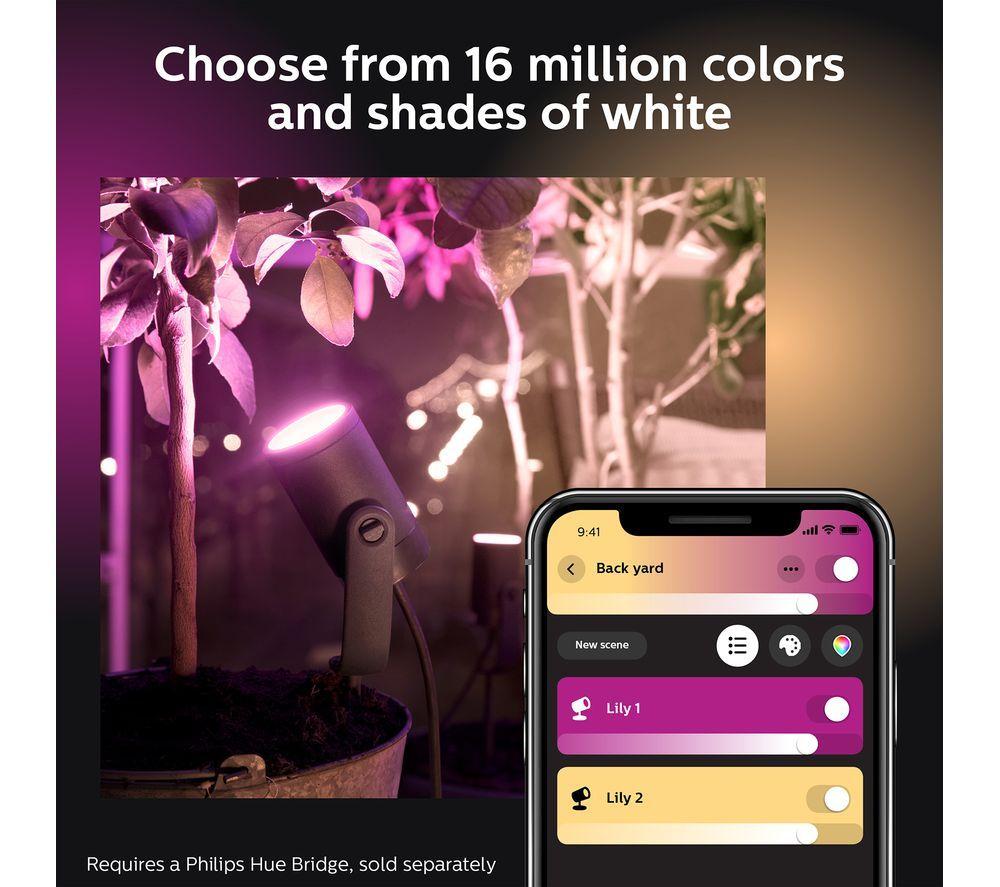 PHILIPS HUE Lily White & Colour Ambiance Smart Outdoor LED Spotlight Starter Kit - Black, Triple Pack