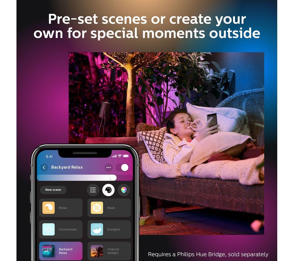 PHILIPS HUE Lily White & Colour Ambiance Smart Outdoor LED Spotlight Starter Kit - Black, Triple Pack