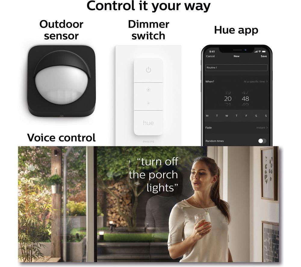 PHILIPS HUE Lily White & Colour Ambiance Smart Outdoor LED Spotlight Starter Kit - Black, Triple Pack