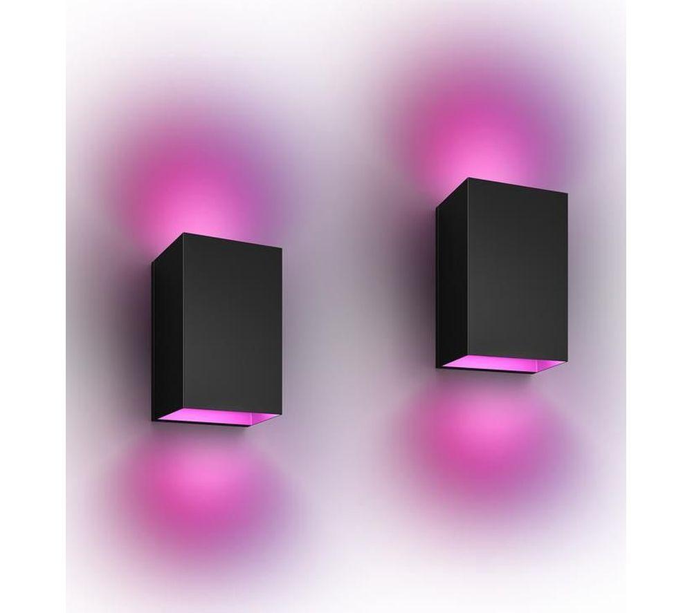 PHILIPS HUE White and Color Ambiance Resonate Smart Outdoor LED Wall Lamp - Black, Twin Pack