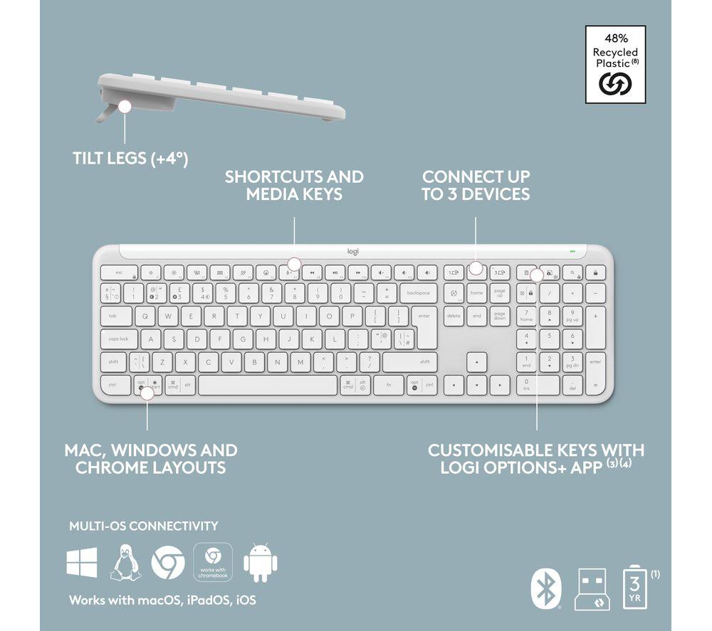 LOGITECH Signature Slim MK950 Wireless Keyboard & Mouse Set - White