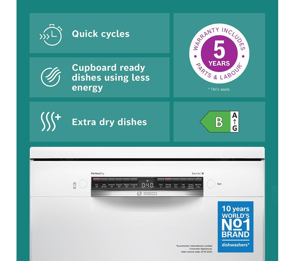BOSCH Serie 6 PerfectDry SMS6ZCW10G Lavavajillas de tamaño estándar con WiFi - Blanco