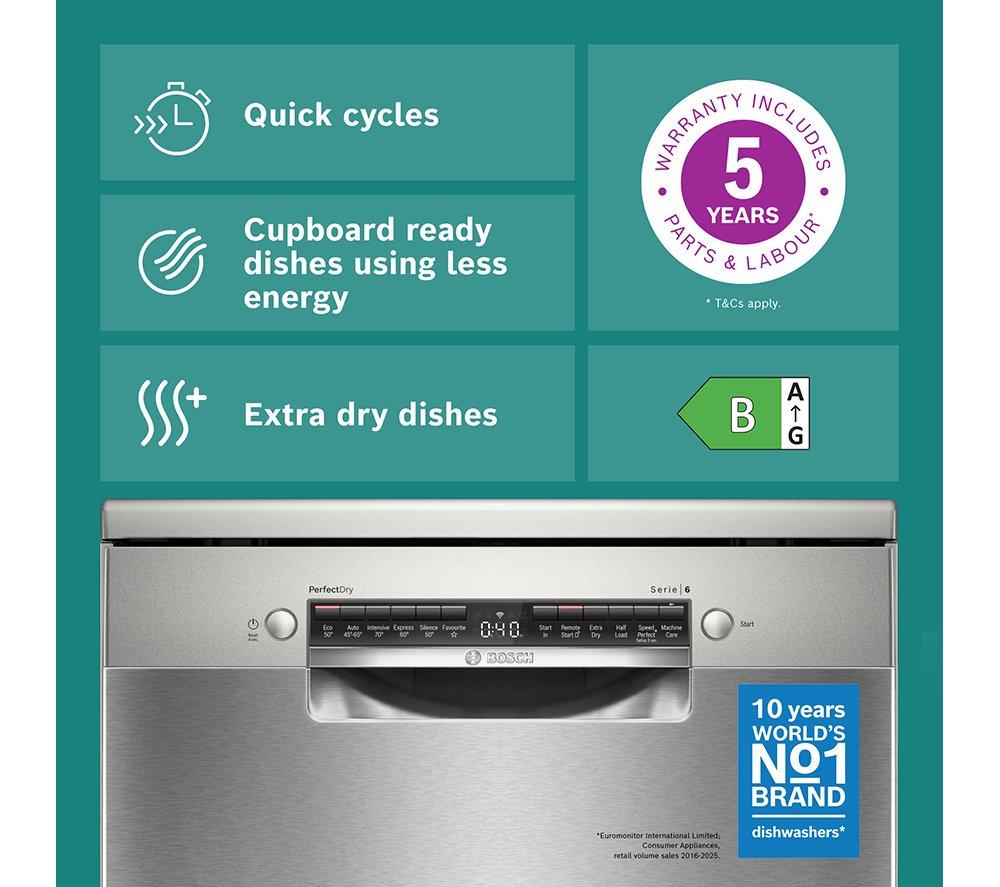 Lavavajillas de tamaño completo con WiFi BOSCH Serie 6 PerfectDry SMS6ZCI10G - Plata