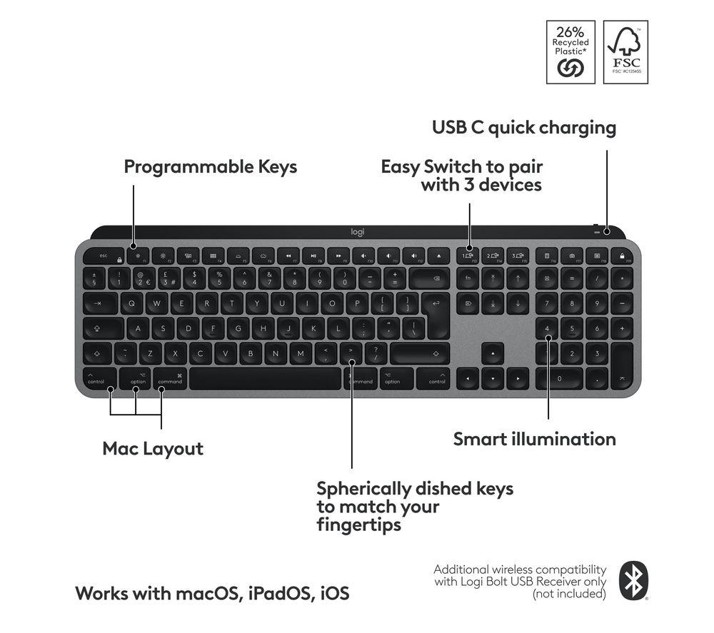 Teclado Inalámbrico LOGITECH MX Keys S para Mac - Gris Espacial